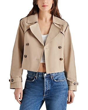 Shop Steve Madden Sirus Cropped Double Breasted Jacket In Khaki