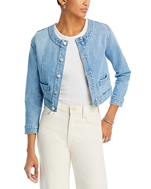 Shop Mother The Picky Cropped Denim Jacket In Let Them Eat Cake