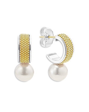 Lagos 18K Yellow Gold & Sterling Silver Luna Cultured Freshwater Pearl Half Hoop Earrings
