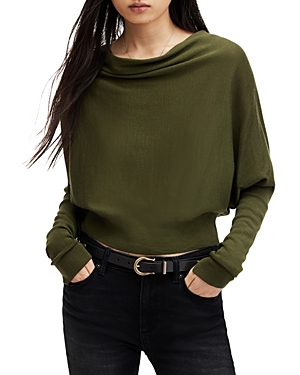 Shop Allsaints Ridley Cowl Neck Cropped Sweater In Forest Green