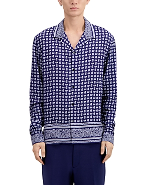 The Kooples Paisley Print Straight Fit Button Down Camp Shirt In Blue
