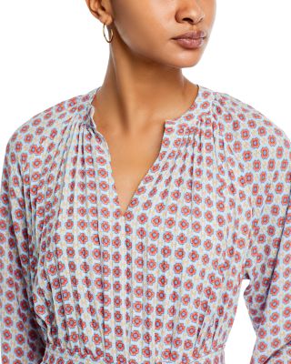 Long Sleeve Split Neck Pleated Dress