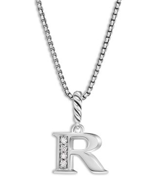 Pav&eacute; Initial Pendant Necklace in Sterling Silver with Diamond, 16"