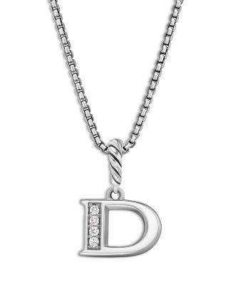 Pav&eacute; Initial Pendant Necklace in Sterling Silver with Diamond, 16"