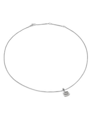 Pav&eacute; Initial Pendant Necklace in Sterling Silver with Diamond, 16"