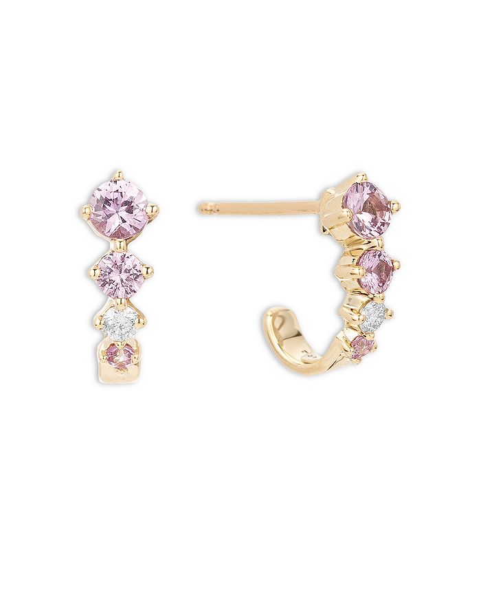 Adina Reyter 14K Yellow Gold Pink Sapphire & Diamond J Hoop Earrings ...