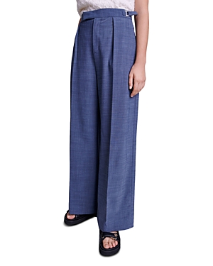 Maje Peronica Wide Leg Pants In Petrol Blue