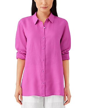 Shop Eileen Fisher Linen Classic Collar Shirt In Tulip
