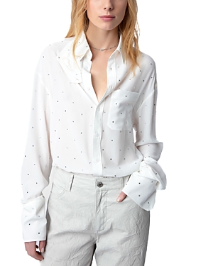 Shop Zadig & Voltaire Tyrone Silk Rhinestone Shirt In Judo