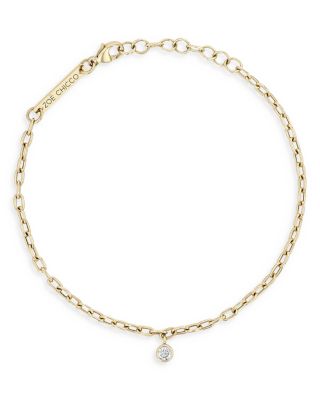 14K Yellow Gold Diamond Dangle Oval Link Bracelet