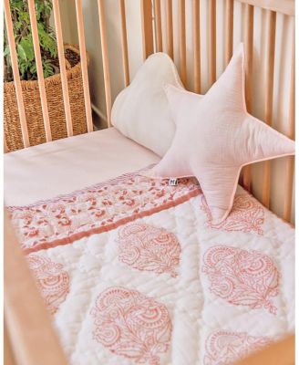 Unisex Handmade Block-Printed Cotton Crib Quilt - Baby, Little Kid, Big Kid