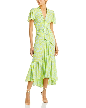 Cinq À Sept Cinq A Sept Graphic Floral Peeta Dress In Serene Sky Fresh Lime