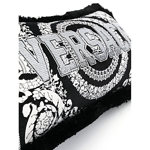 Versace Velvet Barocco Foulard Cushion In Black/white