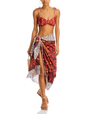 JUAN DE DIOS - San Miguel Hand Embroidered Printed Bikini Top, Sunset Waves Printed Bikini Bottom & De La Falaise Sarong