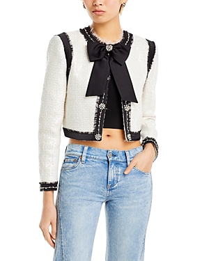 Shop Alice And Olivia Gwyneth Embellished Cropped Jacket In Off White