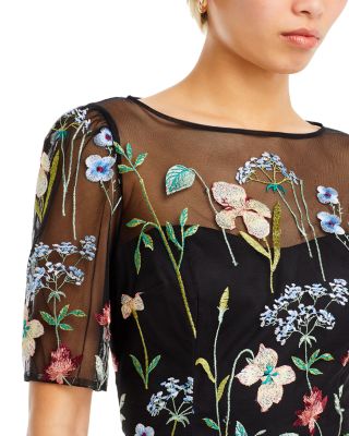 Floral Embroidered Tulle Midi Dress