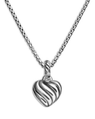 Petite Cable Heart Pendant Necklace in Sterling Silver with 14K Yellow Gold and Diamonds, 16"