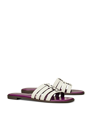 Tory Burch Ines Caged Leather Flat Slide Sandals In Blanc