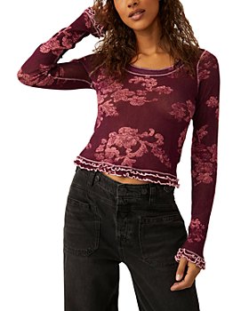 FREE PEOPLE Black V-neck Embroidered Floral Gold Sleeve AMARA Thermal Top S  NWT