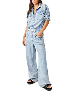Free People Touch The Sky Denim Jumpsuit in Cloud 9