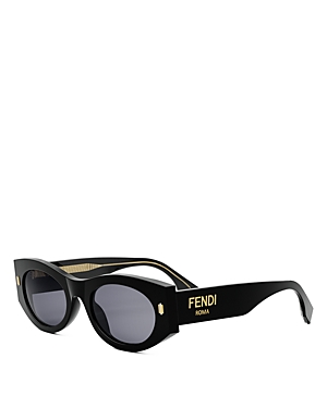 Shop Fendi Roma Oval Sunglasses, 52mm In Black/gray Solid