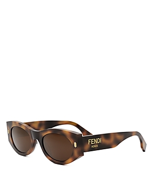 Shop Fendi Roma Oval Sunglasses, 52mm In Havana/brown Solid