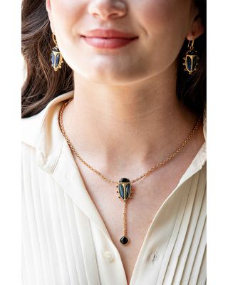 Scarab Labradorite Lariat Necklace in 18K Gold Plated, 18"