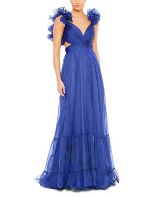 Ruffle Tiered Cut-Out Chiffon Gown