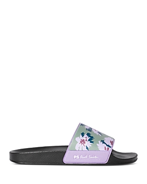 Shop Ps By Paul Smith Men's Nyro Floral Print Slip On Slide Sandals In Black