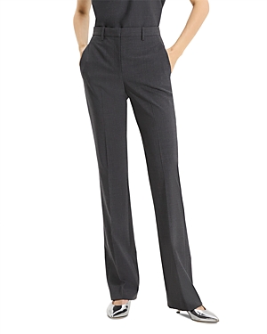 Theory Slim-straight Pant In Leather In Charcoal Melange