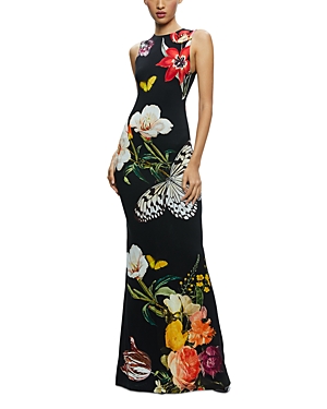 Shop Alice And Olivia Delora Floral Print Sleeveless Gown In Essential