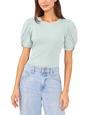 1.state Puff Sleeve Rib Knit T-shirt In Blue Glass
