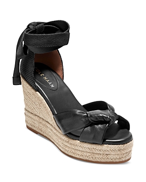 Shop Cole Haan Women's Hampton Knotted Strap Espadrille Wedge Heel Platform Sandals In Black