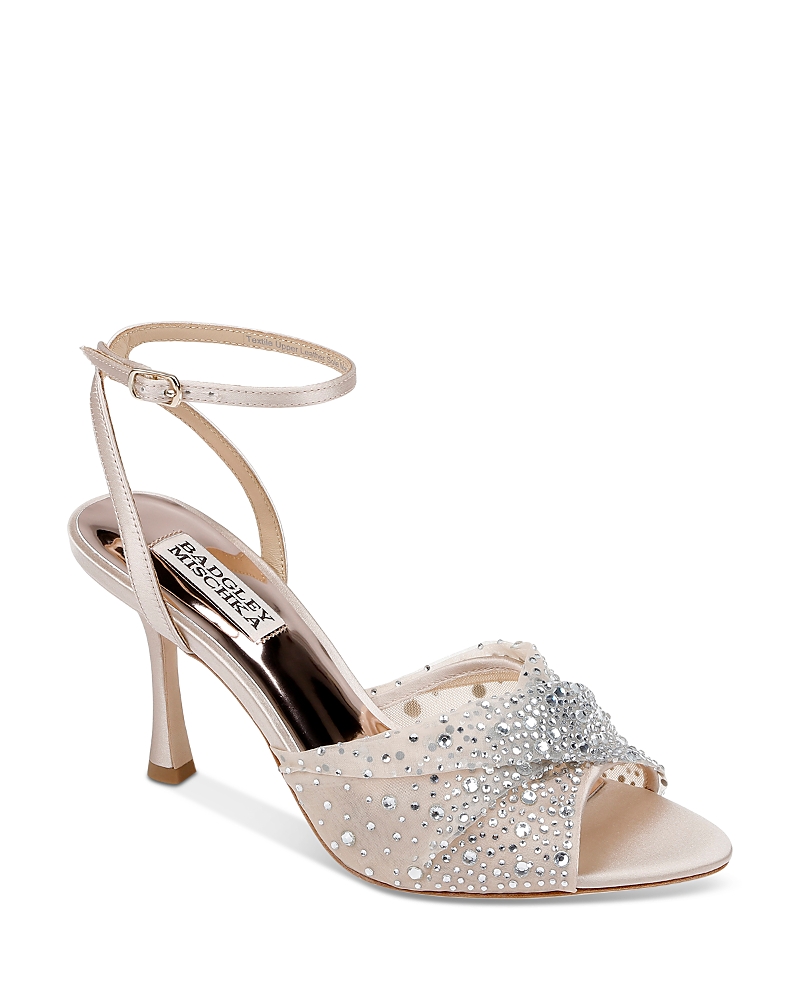 Badgley Mischka Cameryn Embellished Ankle Strap Sandal In Nude Satin