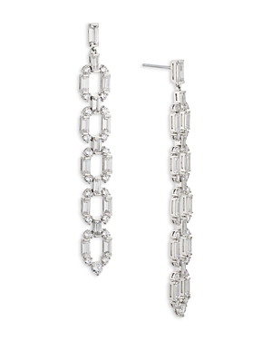 Shop Nadri Gwen Cubic Zirconia Link Linear Drop Earrings In Rhodium Plated In Silver