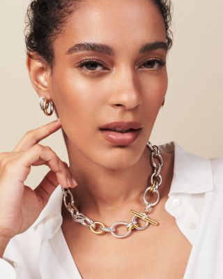 DY Mercer Multi Hoop Earrings in Sterling Silver with 18K Yellow Gold and Diamonds, 21mm