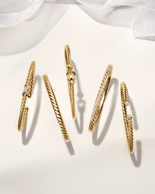 Buckle Cablespira&reg; Bracelet in 18K Yellow Gold with Diamonds, 3.5mm