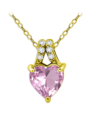 Aqua Pave & Pink Cubic Zirconia Heart Pendant Necklace In 18k Gold Plated Sterling Silver, 16-18 - 100% E In Pink/gold