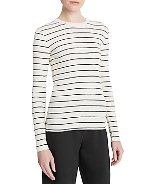 Vince Striped Long Sleeve Crewneck Top In Black Combo