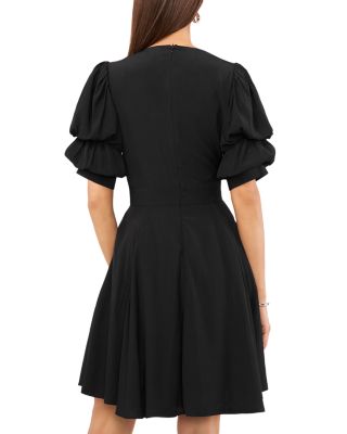 Bubble Sleeve V Neck Dress