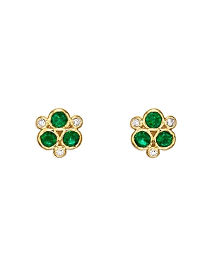 Roberto Coin 18K Yellow Gold Classic Emerald & Diamond Bezel Cluster Stud Earrings