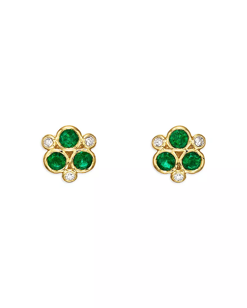 Roberto Coin 18K Yellow Gold Classic Emerald & Diamond Bezel Cluster Stud Earrings