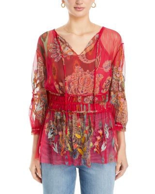 Feather Lark Embroidered Mesh Blouse