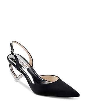 Shop Badgley Mischka Women's Lucille Pointed Toe Slingback Pumps In Black Satin