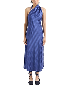 Shop Emporio Armani Wrap Neck Maxi Dress In Striped Blue