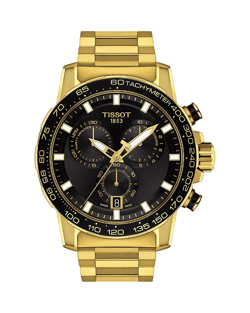Tissot Men's Swiss Chronograph Supersport Gts Gold Pvd Stainless Steel Bracelet Watch 46mm In Black/gold