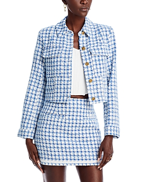 Shop Aqua X Liat Baruch Cropped Tweed Jacket - 100% Exclusive In Cobalt/white
