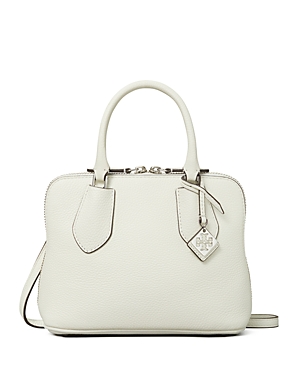 Shop Tory Burch Mini Pebbled Leather Swing Bag In White/gold