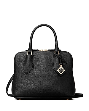 Shop Tory Burch Mini Pebbled Leather Swing Bag In Black/gold