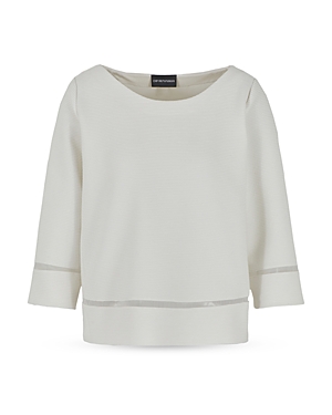 Shop Emporio Armani Ribbed Mesh Trim Sweater In Off White